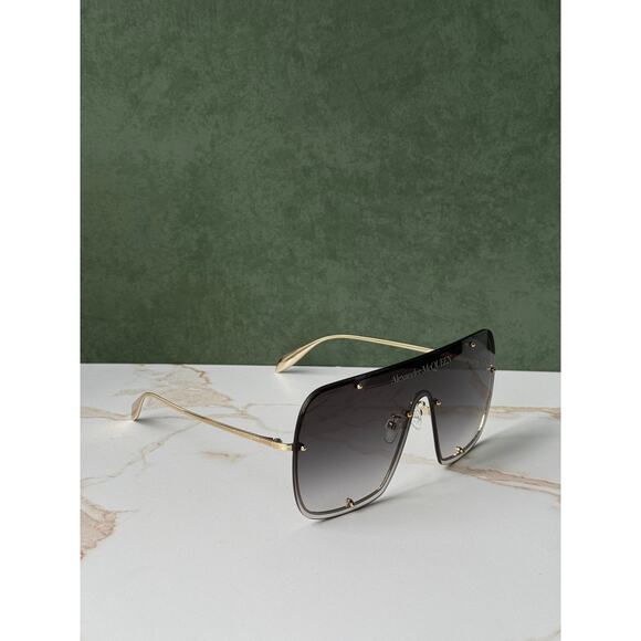 NEW Alexander McQueen AM0362S Gold Grey Studded Mask Sunglasses